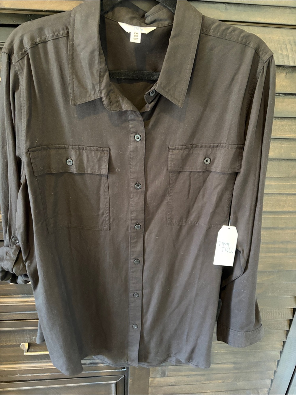 Time and Tru Black Button-Up Casual Shirt